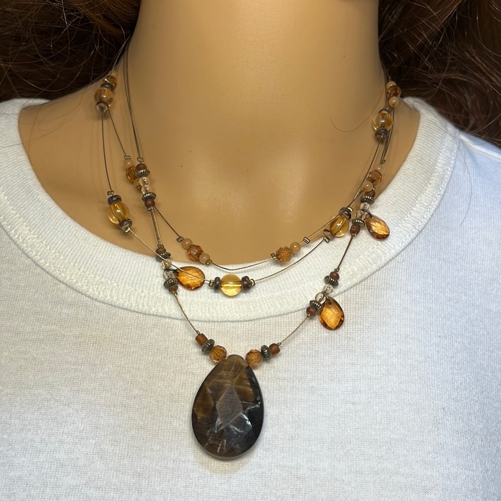 Brown wire and bead necklace